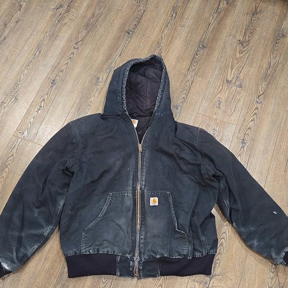 Carhartt | Distressed Hooded Black Chore Coat Size XLT
